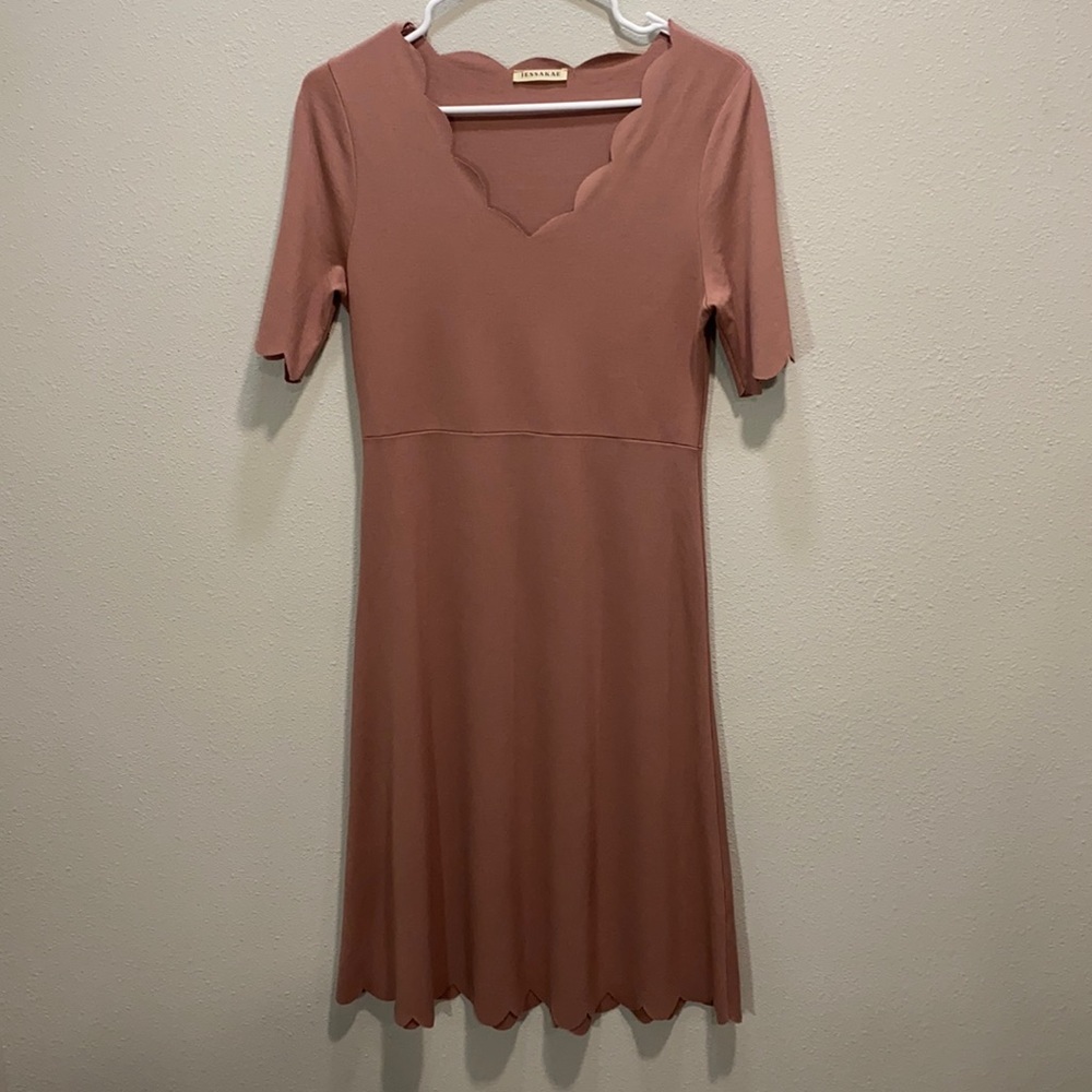 Jessakae scalloped dress‎ jersey stretch dusty pink